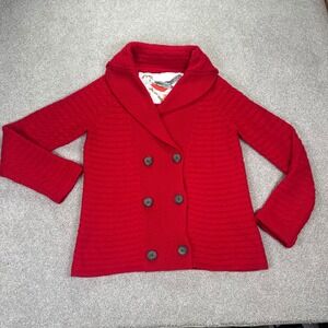Robin Anthropology Red Textured Knit Shawl Collar Cardigan Sweater Buttons Women